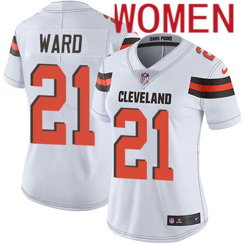 Women Cleveland Browns #21 Denzel Ward Nike White Game NFL Jersey->women nfl jersey->Women Jersey